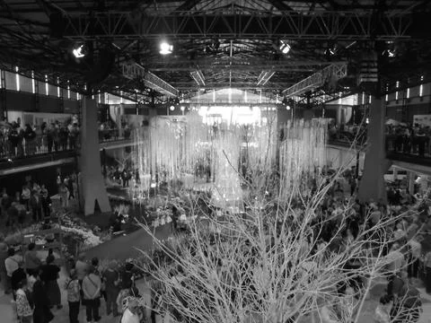 Greyscaled image - Full view of Flora Exposition hall. Entire arrangement of Stock Photos