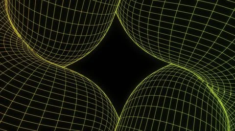 Grid with 3d shapes on black background. Design. Grid figure in computer retro Stock Illustration