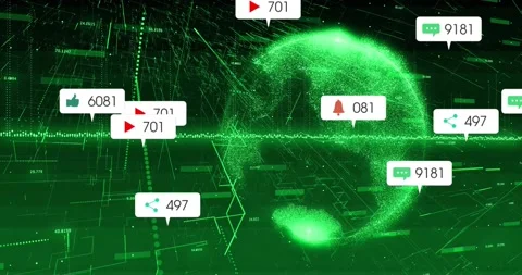 Grid activating data cloud forming and pulsing, displaying rising engagement Stock Footage 329297319