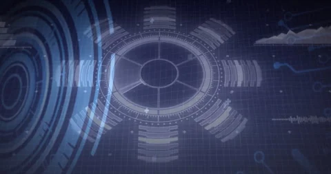 On grid activation central HUD interface pulsing and rotating while code Stock Footage 310385481