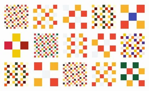 Grid and block designs in vibrant colors. Set of colorful checkered pattern.. Stock Illustration