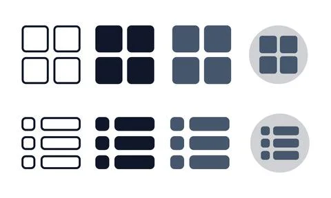 Grid and list view layout switcher buttons for website interface navigation.. 스톡 일러스트