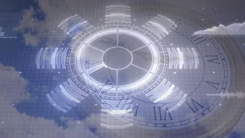 Grid and numeral ring fading causing disc spinning and data bars lighting, Stock Footage 317185840