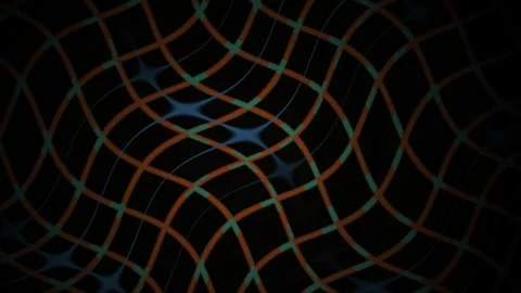 Grid Animation with Wavy Colorful Lines and Blue Ripple Motion on Dark Back.. Stock Footage 343724744