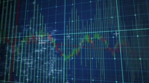 Grid appearing, line plot fluctuating, bars rising and markers shifting Vídeos de archivo 310141529