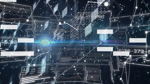 Grid appearing, nodes connecting and panels shifting visualizing data flow Stock Footage 310780668