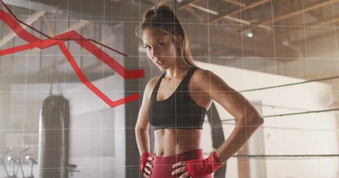 Grid appearing red graph rising as boxer... | Stock Video | Pond5