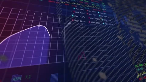 Grid appearing, sphere sweeping, purple area chart rising, percent labels Stock Footage 332821683