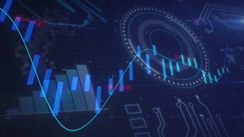 Grid appearing triggers bars oscillating, curve sweeping, HUD rotating Stock Footage 310668964