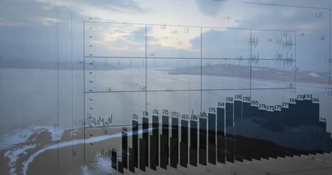 Grid appearing triggers chart animating over bay, traces showing trend, bars Stock Footage 321979083