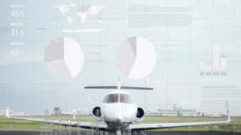 Grid appearing while private jet taxiing with charts animating, gauge 스톡 동영상 310971674