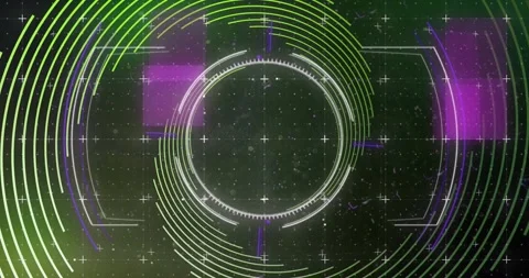 On grid backdrop appearing HUD interface elements rotating, pulsing and sliding Stock Footage 317486782