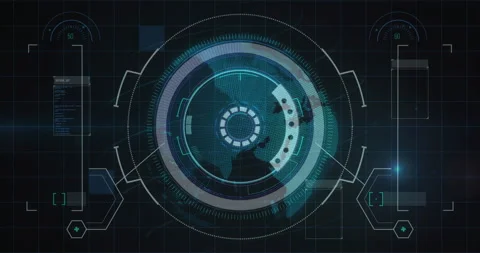 Grid background fading, central interface expanding and spinning, filling bar Stock Footage 314849472