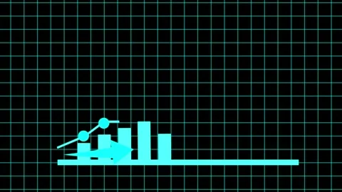 Grid background featuring cyan bar chart highlighted with arrow and circle .. Stock Footage 321586744