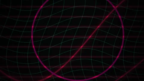 Grid Background with Glowing Circle and Moving Red Lines for Technology Con.. Stock Footage 343725032