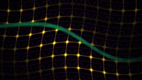 Grid Background with Glowing Nodes and Flowing Green Wave Motion Stock Footage 343725092