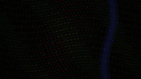 Grid Background with Glowing Red and Blue Dots Moving in Wave Pattern Stock Footage 343725163
