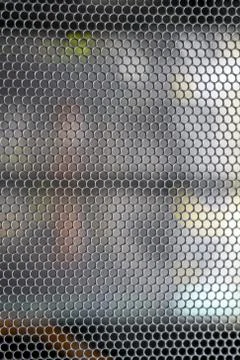Grid background in the server room with wires from computers and network equi 스톡 사진