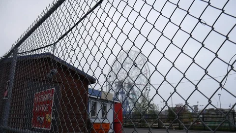 Grid Bars Deserted Coney Island Luna Park Foggy Day Stock Footage 129580974