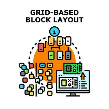 Grid based block layout arranging digital content elements イラスト素材