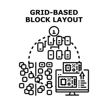 Grid based block layout arranging digital content elements イラスト素材