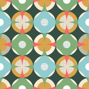 Grid based circular overlaid shapes silk printing seamless pattern イラスト素材