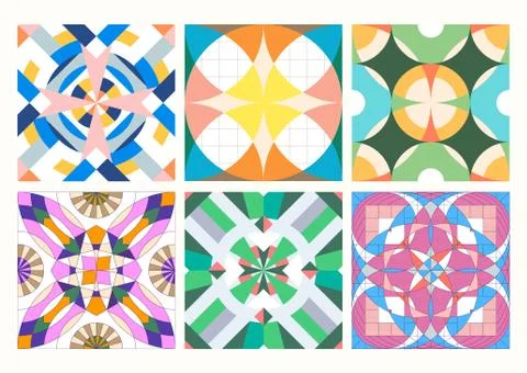 Grid based geometric pattern set Stock Illustration