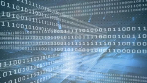 A grid of binary code scrolling across a dark background Stock Footage 329128238