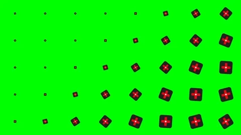 Grid of black boxes with red crosses shrinking against a vibrant green screen Stock Footage 340904228