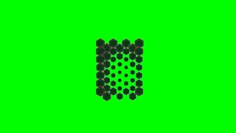 A grid of black hexagons arranged in a gradient pattern on green background Stock Footage 340900344