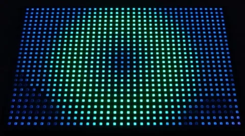 Grid of blue and cyan LED lights flashing Stock Footage 331456927