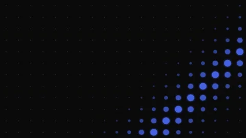 A grid of blue circles on a black background with a gradient size effect Stock Footage 339617728