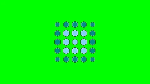 A grid of blue hexagonal shapes arranged against a vibrant solid green back.. Video stock 340267332