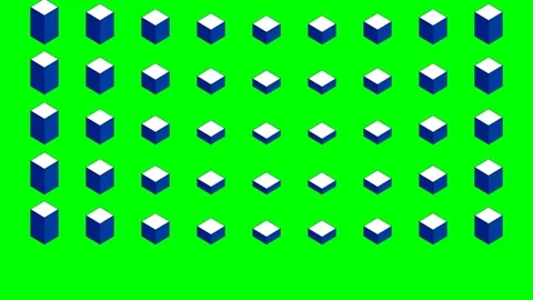 A grid of blue isometric cubes arranged on a vibrant green background Stock Footage 341839241