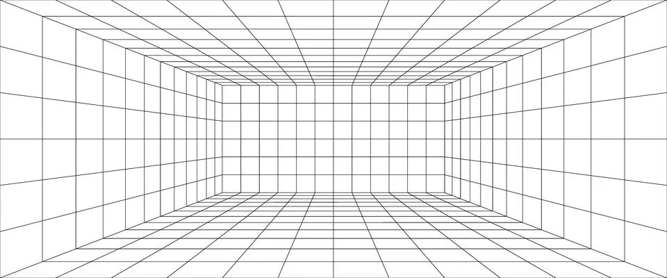 Grid box perspective 3d perspective digital background in white simple style. Illustrazione stock