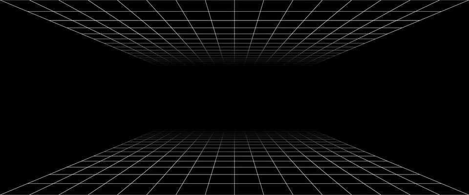 Grid box perspective 3d perspective digital background in black simple line Illustrazione stock