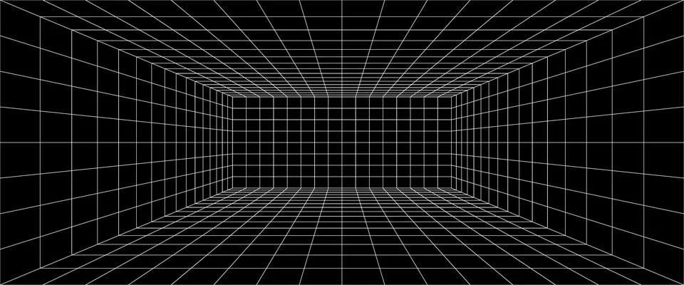 Grid box perspective 3d perspective digital background in black simple line Illustrazione stock