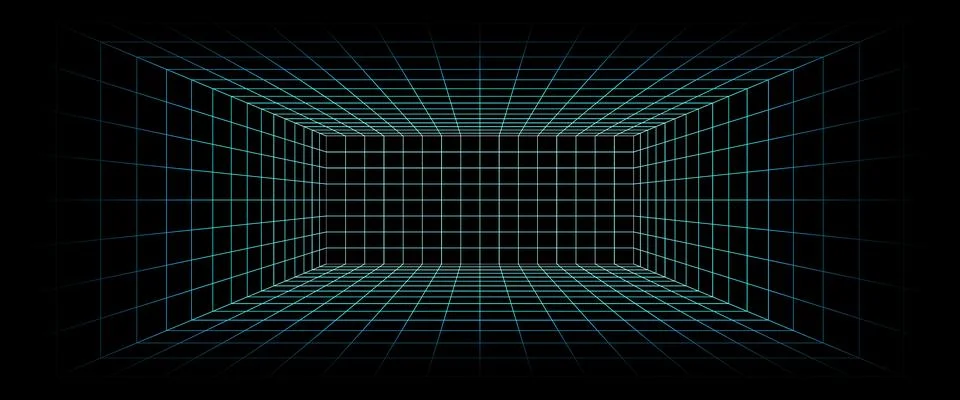 Grid box perspective 3d perspective digital background in cyan style. Cyberspace Illustrazione stock