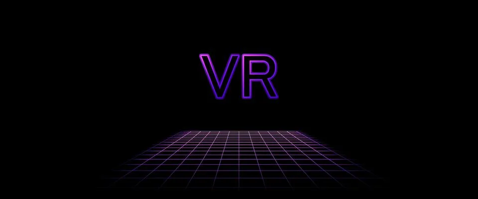 Grid box perspective 3d perspective digital background in violet VR style. Stock Illustration