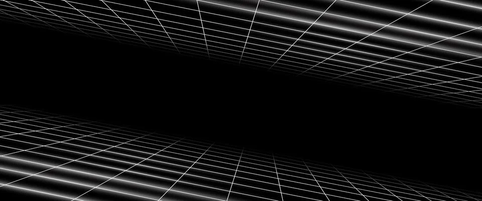 Grid box perspective 3d perspective digital background in black simple line Stock Illustration