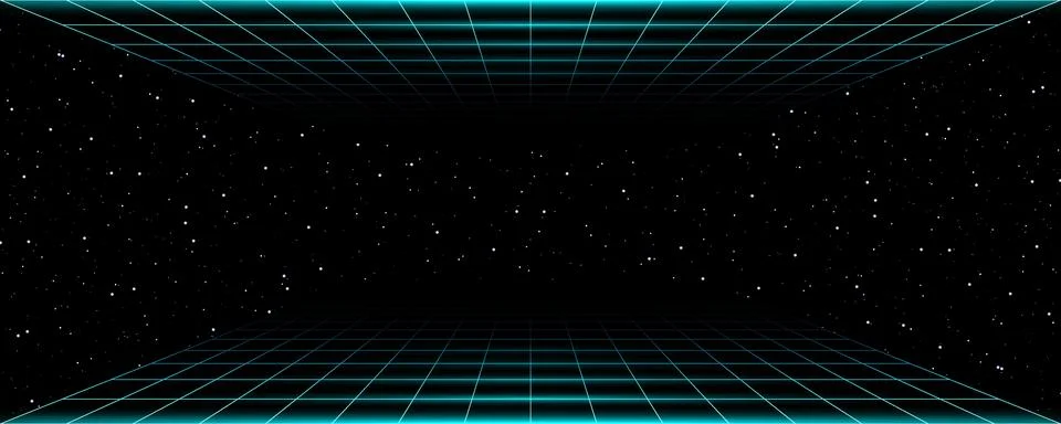 Grid box perspective 3d perspective digital background with space in cyan style. Stock Illustration