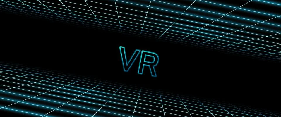 Grid box perspective 3d perspective digital background in cyan VR style. Stock Illustration