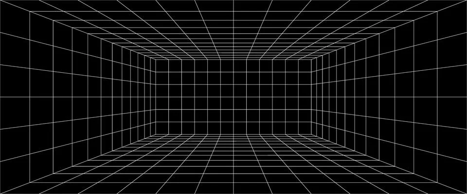 Grid box perspective 3d perspective digital background in black simple line Stock Illustration