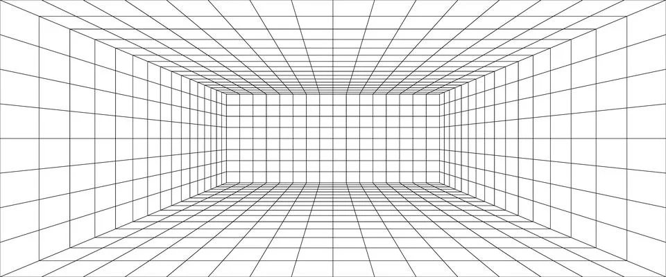Grid box perspective 3d perspective digital background in white simple style. Stock Illustration