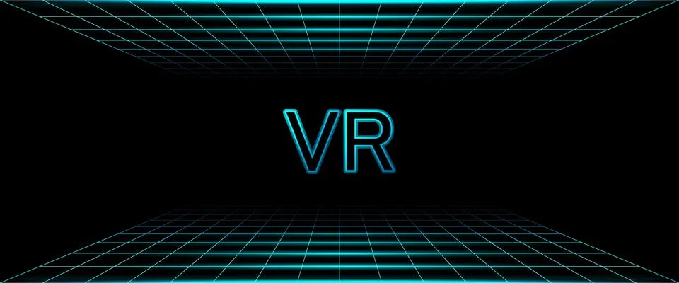 Grid box perspective 3d perspective digital background in cyan VR style. Stock Illustration