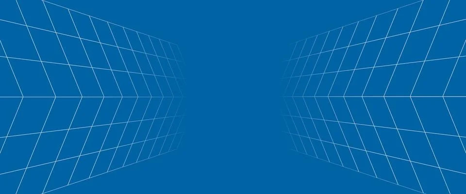 Grid box perspective 3d perspective digital background in blueprint style. Stock Illustration