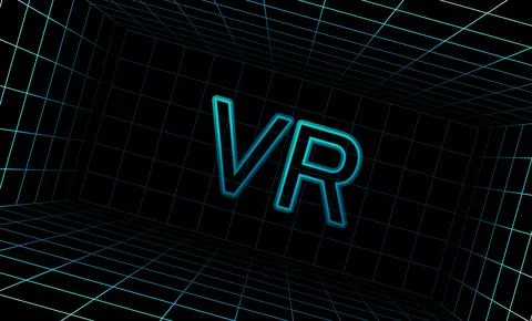 Grid box perspective 3d perspective digital background in cyan VR style. Stock Illustration