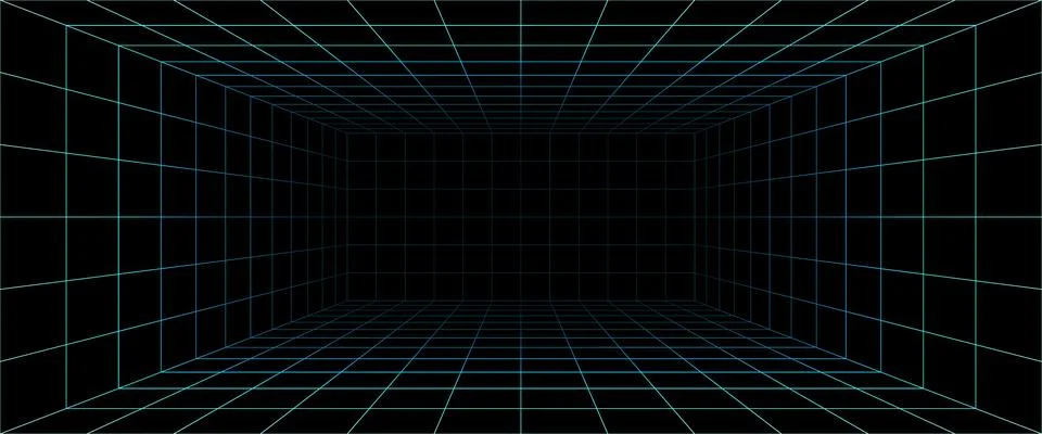 Grid box perspective 3d perspective digital background in cyan style. Cyberspace Stock Illustration