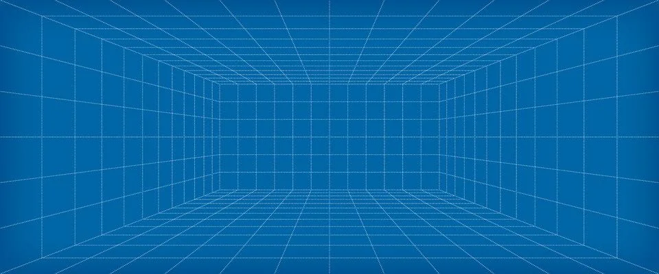 Grid box perspective 3d perspective digital background in blueprint style. Stock Illustration