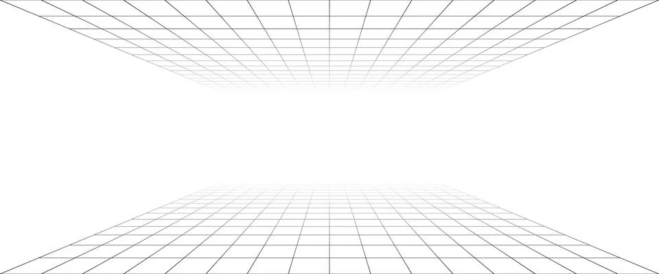 Grid box perspective 3d perspective digital background in white simple style. 스톡 일러스트
